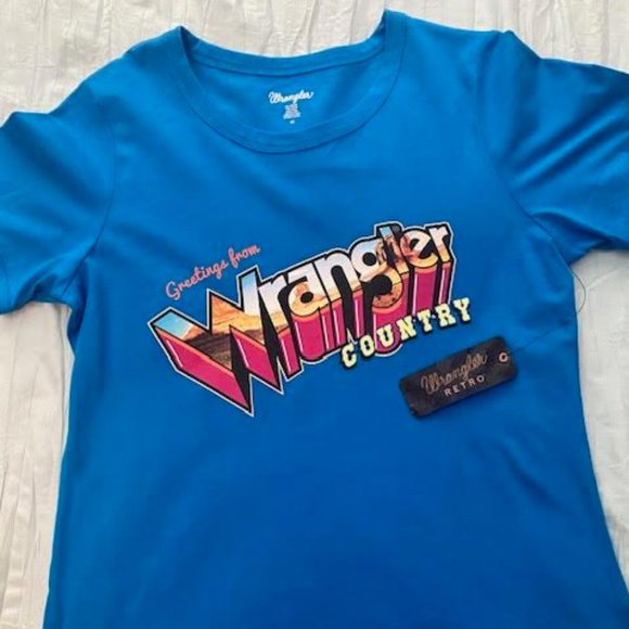 BNWT - WOMEN'S WRANGLER RETRO® SHORT SLEEVE POSTCARD GRAPHIC T-SHIRT - Sz M - Picture 1 of 2